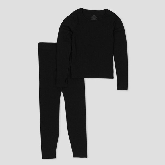 Girls Black Scoop Neck Baseline Long Sleeve Top & Legging Set Breathable Stretch - Picture 1 of 4